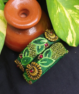 Green embroidered fabric bangles