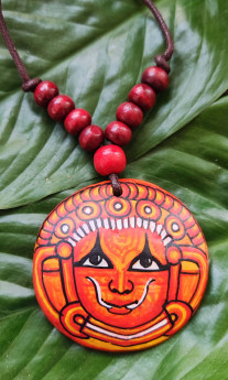 Theyyam painted coconut shell pendant necklace