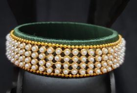 Pearl studded green silk thread mini-kada bangle
