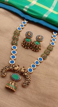 Blue Green Grand Peacock Terracotta Jewellery