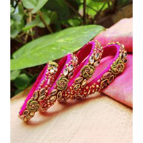 Rose embroidered fabric bangles