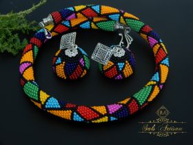 Sal's Beaded Crochet Necklace set sqaure designs