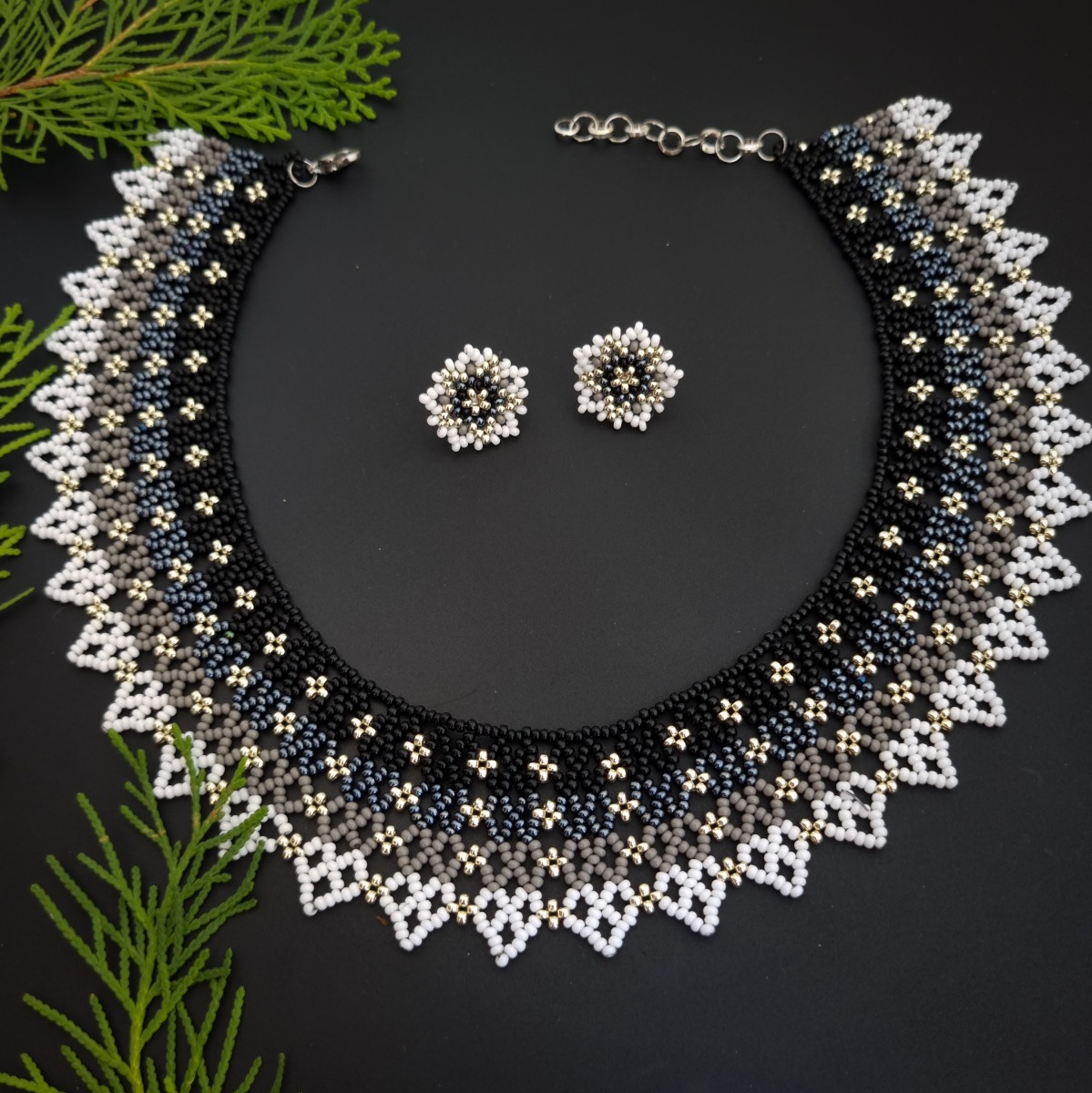 Black, white, Grey Choker Necklace Claysphere